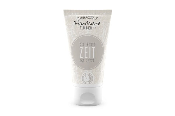 Crema per le mani con scritta "Il momento migliore è adesso".