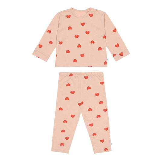 Pigiama lungo per bambini - cotone biologico, cuori rosa casual