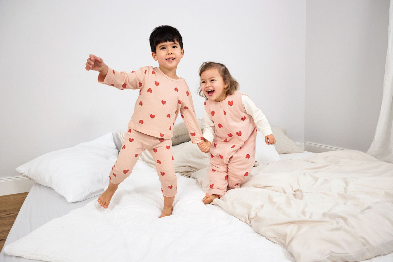 Kinder Pyjama lang - Bio Baumwolle, Herzen Rosa Lässig