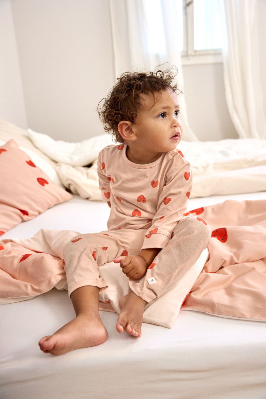 Kinder Pyjama lang - Bio Baumwolle, Herzen Rosa Lässig