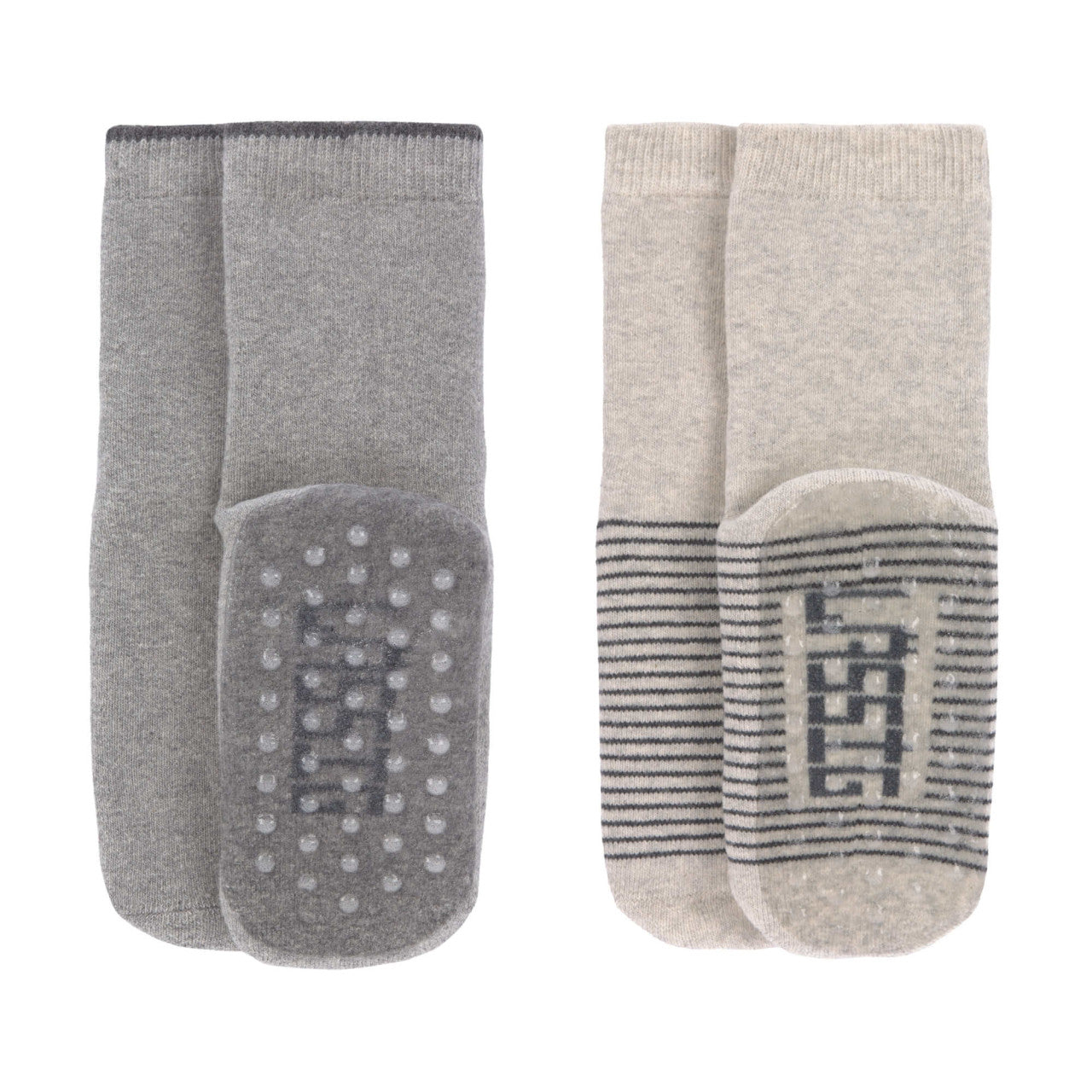 Socken Antirutsch Kinder (2er-Set), Grau Beige Lässig