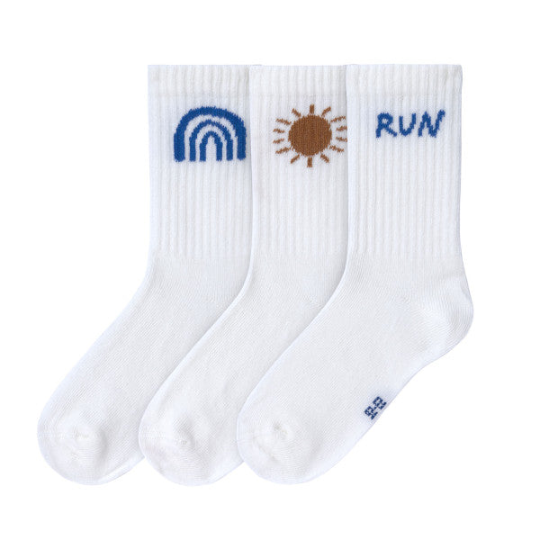 Calzini da tennis per bambini, set da 3 - Little Gang, Run bianco casual