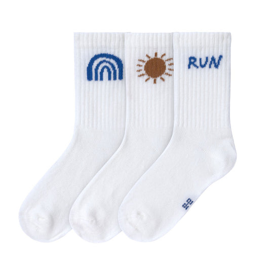 Calzini da tennis per bambini, set da 3 - Little Gang, Run bianco casual