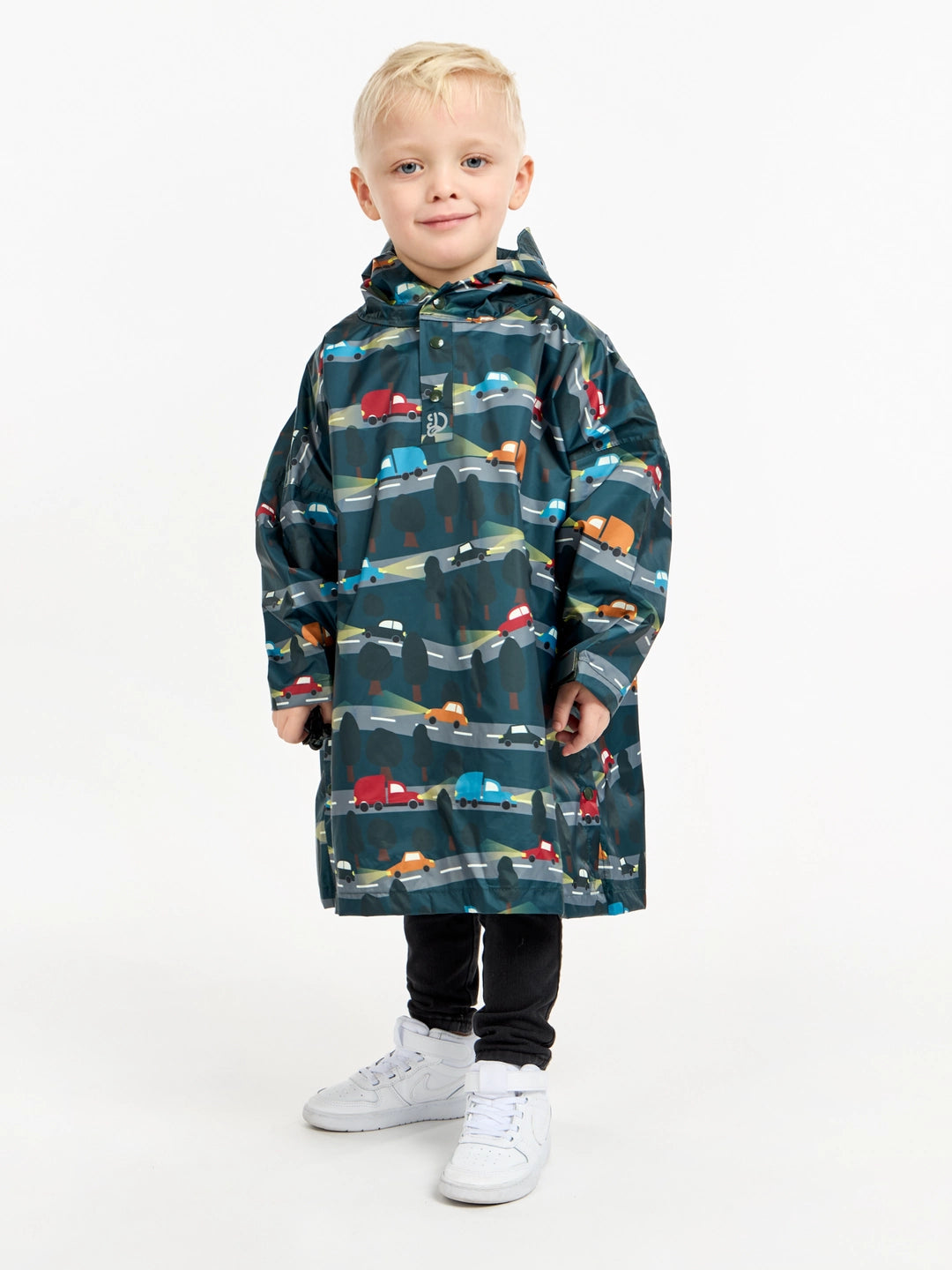 Poncho antipioggia per bambini, macchina del buon umore di notte