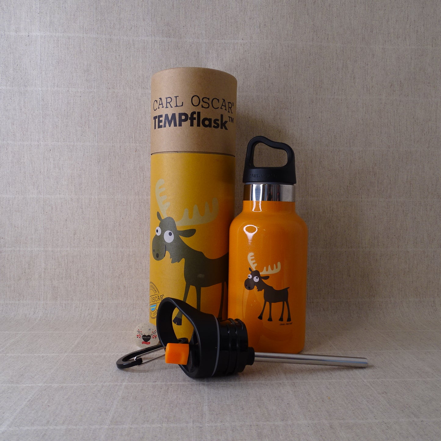 Thermosflasche Trinkhalm Orange Elch 350ml Edelstahl Carl Oscar