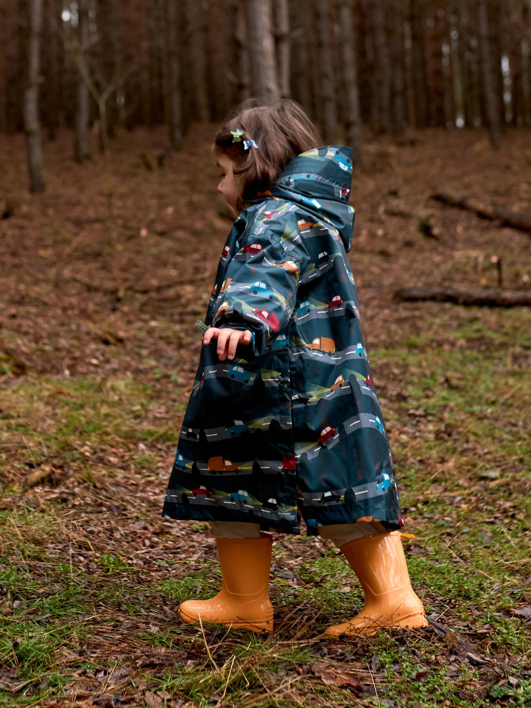 Poncho antipioggia per bambini, macchina del buon umore di notte