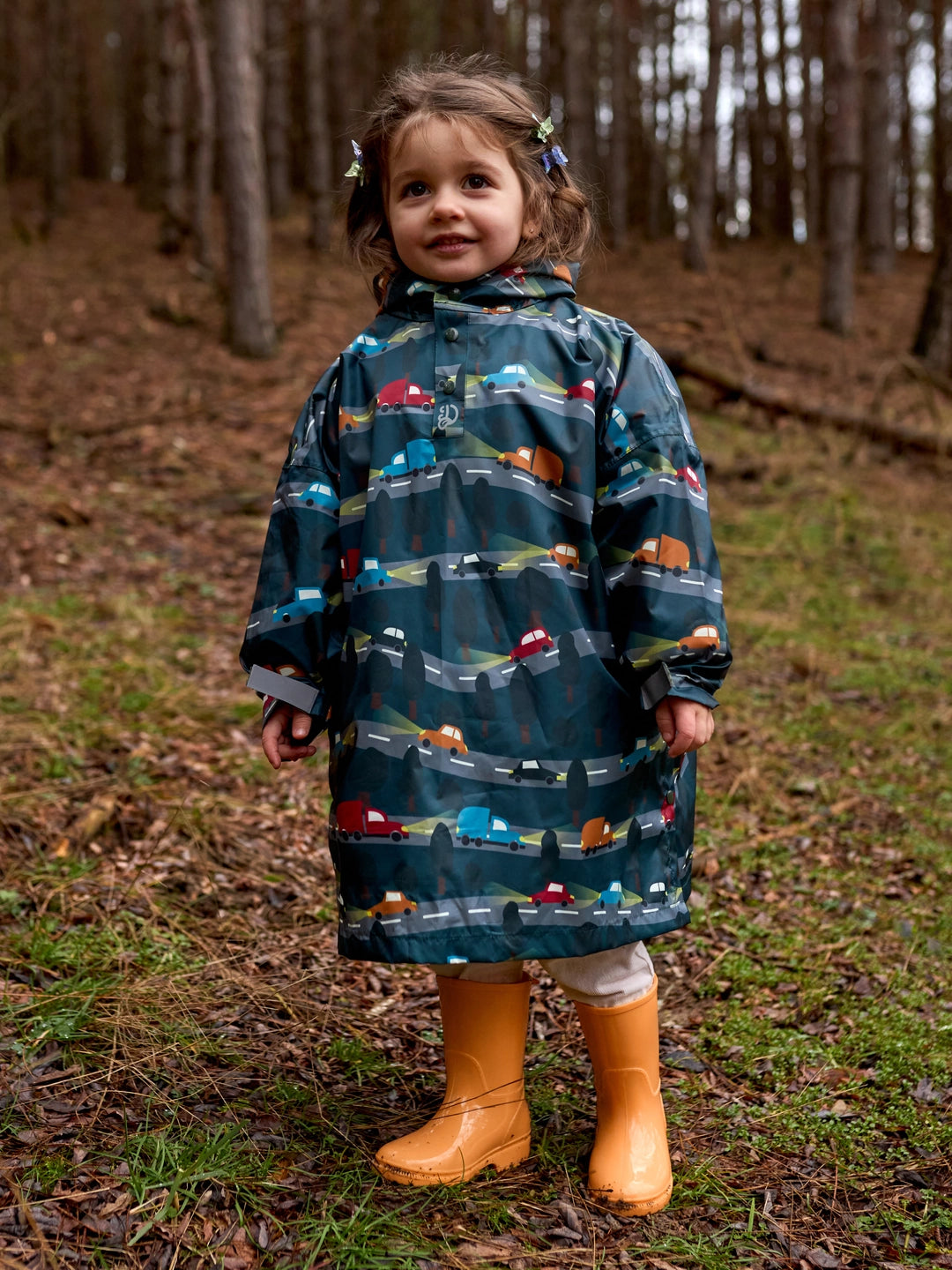 Poncho antipioggia per bambini, macchina del buon umore di notte