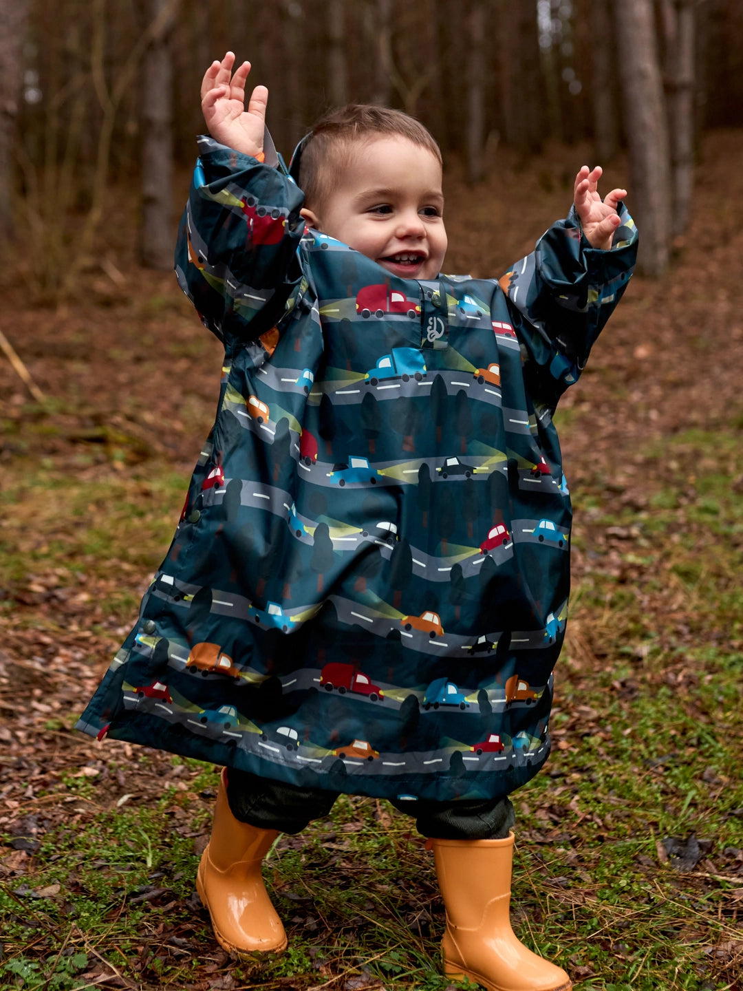 Poncho antipioggia per bambini, macchina del buon umore di notte