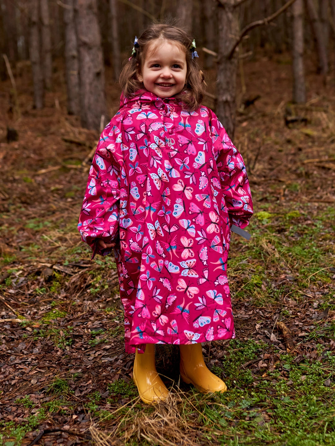 Poncho antipioggia per bambini, farfalle rosa buon umore