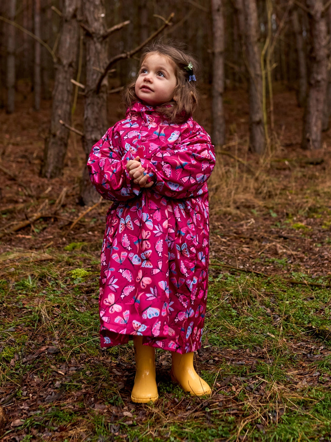 Poncho antipioggia per bambini, farfalle rosa buon umore
