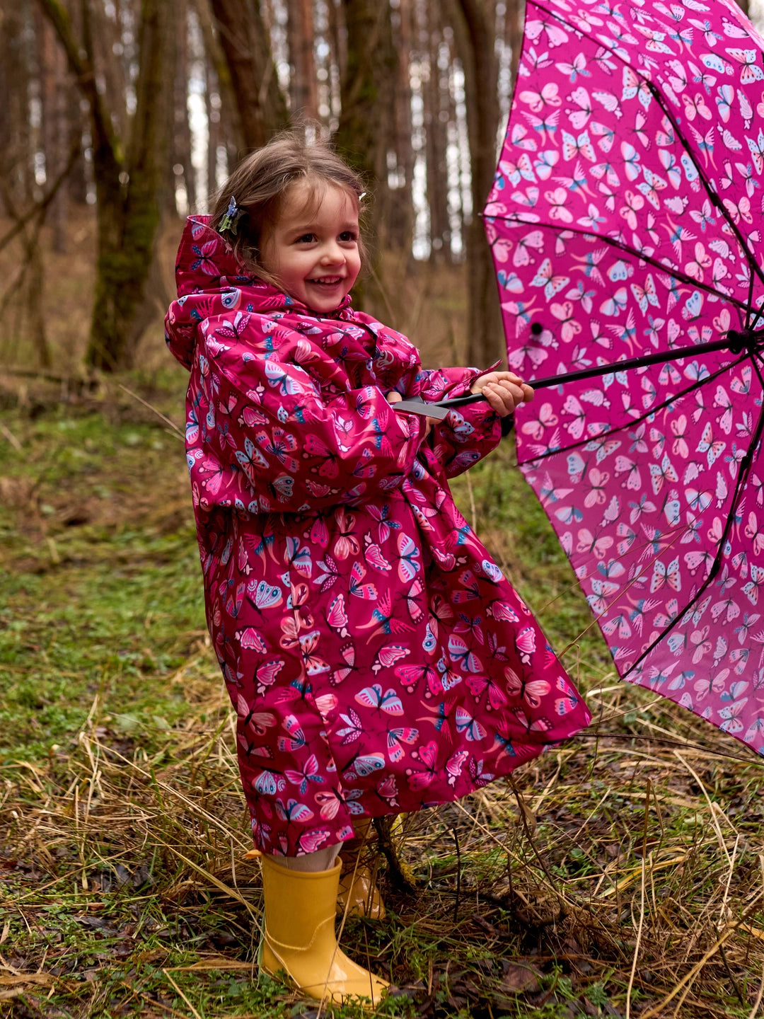Poncho antipioggia per bambini, farfalle rosa buon umore