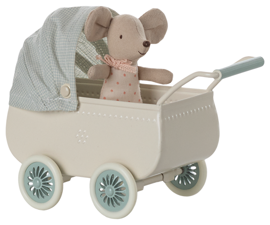 Kinderwagen mit Baby Maus Maileg