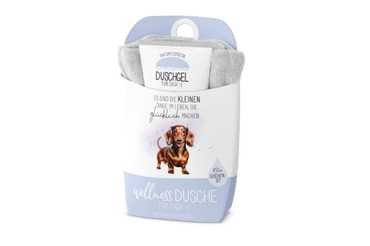 Duschgel mit Handtuch - Es sind die kleinen Dinge im Leben,die glücklich machen