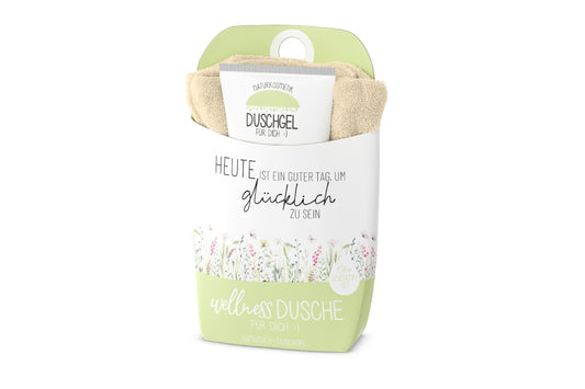 Duschgel mit Handtuch - Heute ist ein guter Tag,um glücklich zu sein