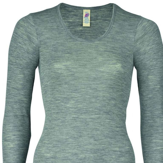 Unterhemd Damen Langarm Wolle/Seide "Engel Natur"*-Unterhemd-Hellgrau Melange-34/36-Rebellion-Brixen