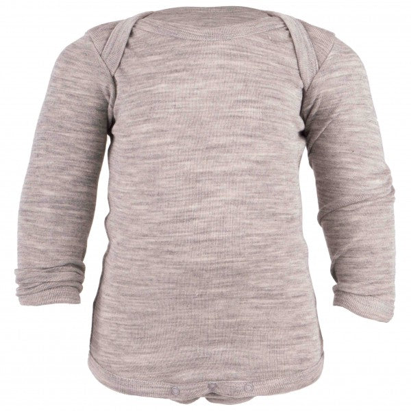 Wolle-Seide Body Langarm (Engel Natur)-Baby Body-Hellgrau Melange-50/56-Rebellion-Brixen