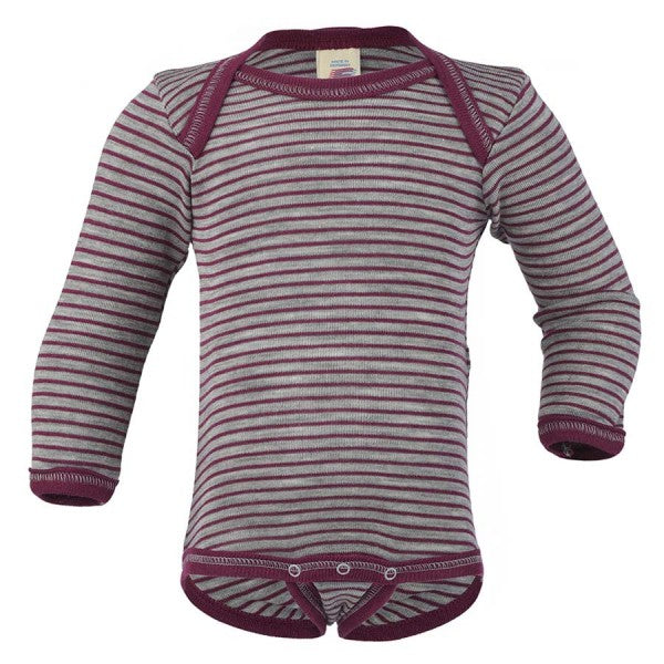 Wolle-Seide Body Langarm (Engel Natur)-Baby Body-Hellgrau Melange/Orchidee-50/56-Rebellion-Brixen