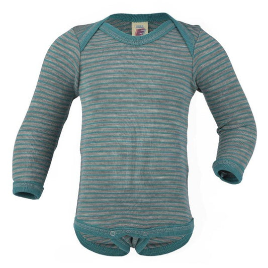 Wolle-Seide Body Langarm (Engel Natur)-Baby Body-Hellgrau Melange/Eisvogel-50/56-Rebellion-Brixen