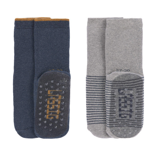 Kinder Antirutsch-Socken (2er-Set), Blau Grau