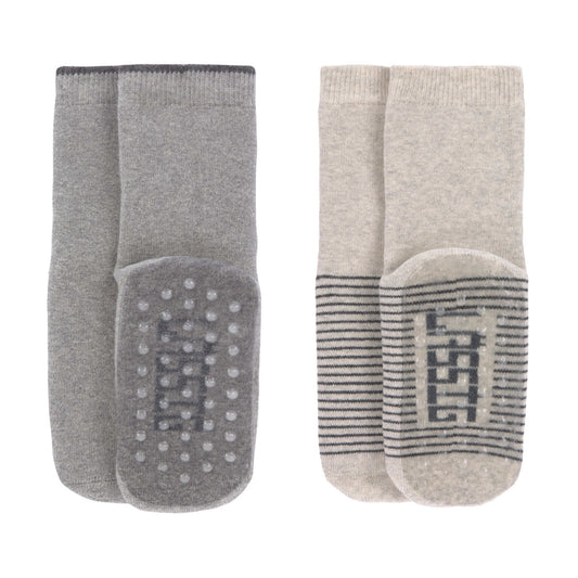 Kinder Antirutsch-Socken (2er-Set), Grau Beige