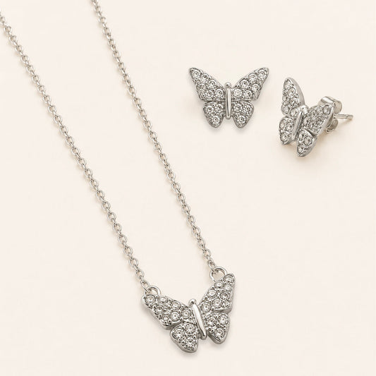 Schmetterling-Halskette und Ohrringe aus Stahl