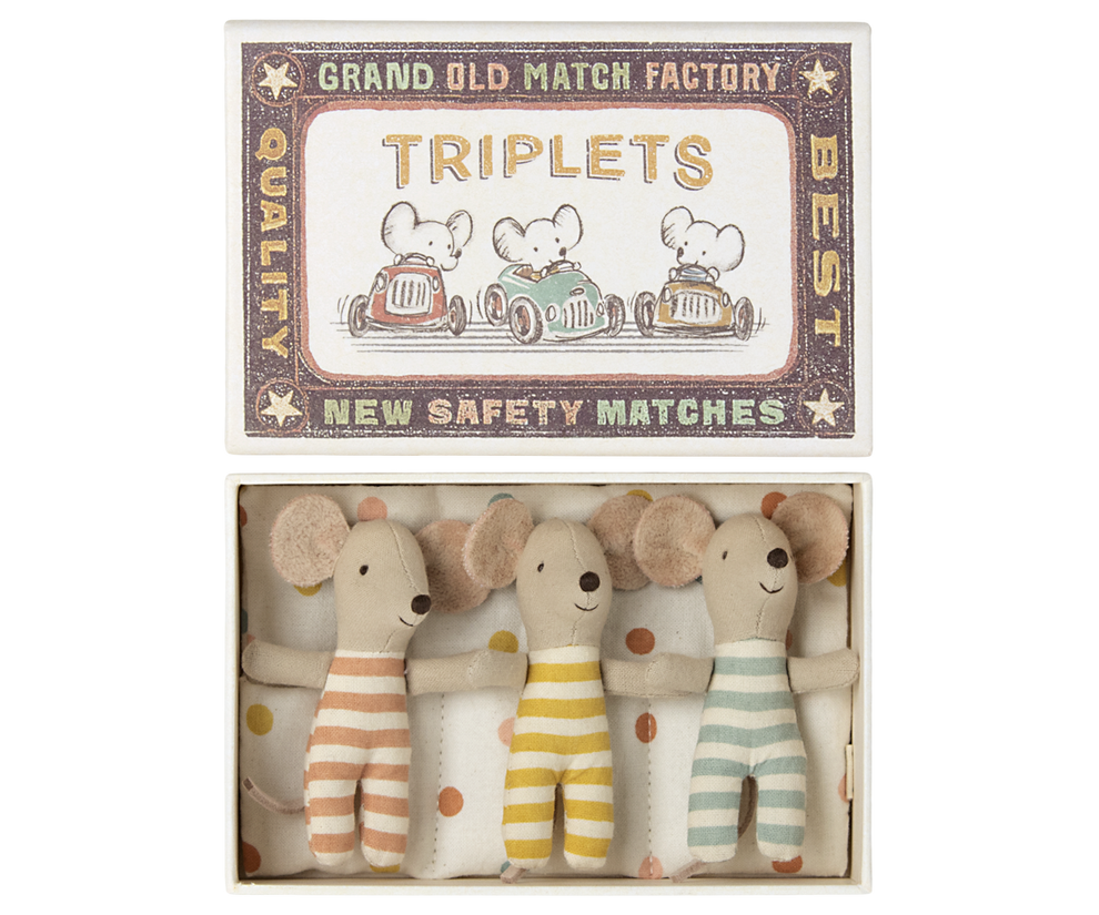 Drillinge Babymäuse in der Streichholzschachtel Maileg